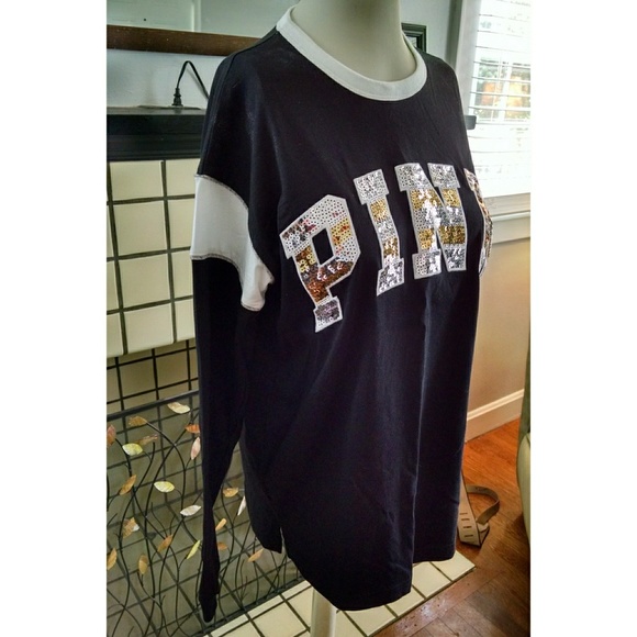 NEW VS PINK Bling Ringer Campus Long Sleeve Tee - Picture 3 of 4